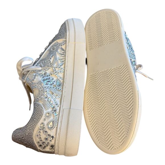 Betsey Johnson Rhinestone Sneakers Women Shoes Sz 9 Lenon White Silver Sparkle - Picture 7 of 12
